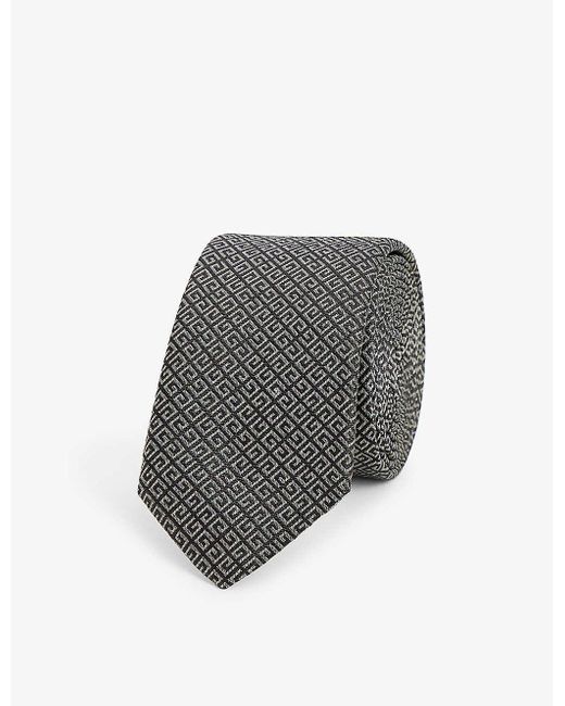 Givenchy Gray Logo Monogram-weave Silk Tie for men