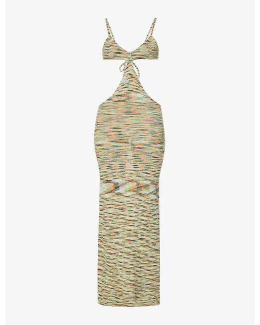 Jaded London Metallic Spacedye-print Cut-out Knitted Maxi Dress
