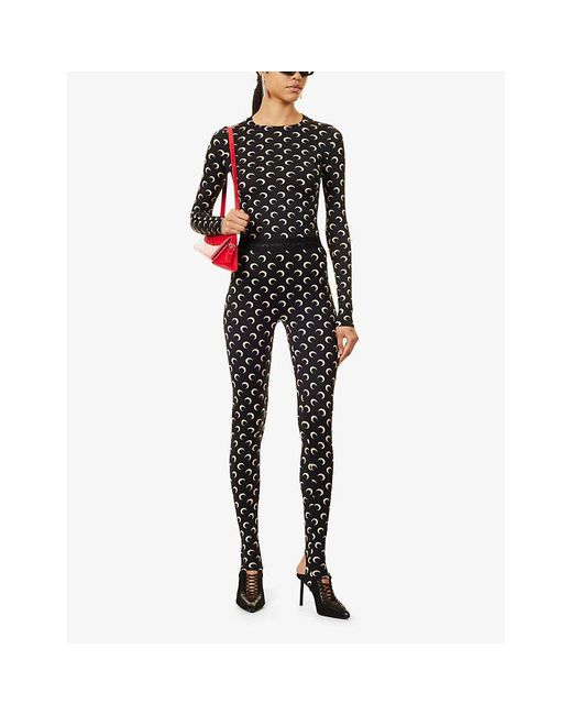 MARINE SERRE Black Moon-Print Stirrup-Cuff Stretch-Jersey Leggings