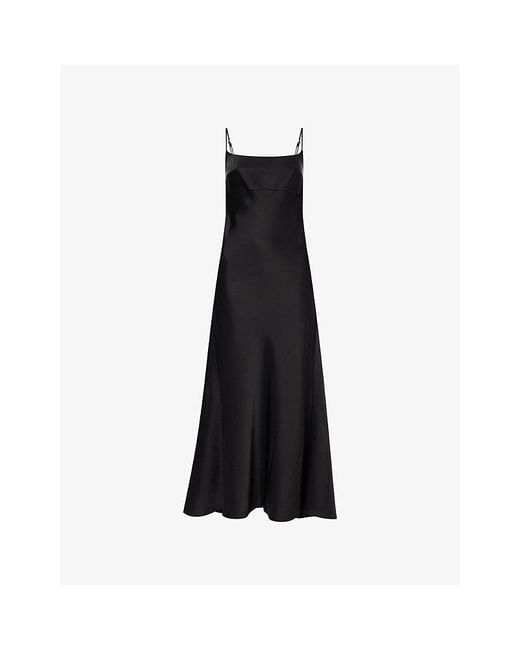 Theory Black Spaghetti-Strap Satin Slip Maxi Dress