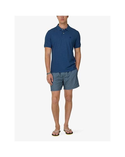 Boggi Blue Logo-Flocked Regular-Fit Cotton-Piqué Polo Shirt for men