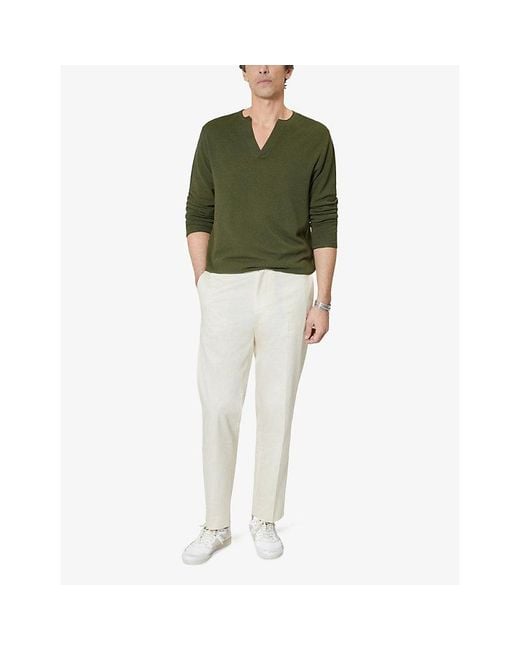The Kooples Green Brand-Embroidered Tunisian-Collar Cotton-Knit Sweatshirt for men