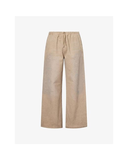 Acne Natural Plott Paint-Splatter Cotton-Twill Trousers for men