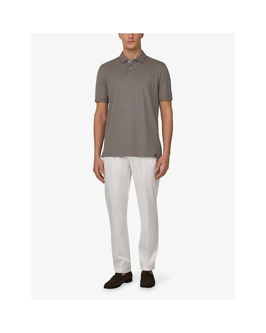 Boggi Gray Short-Sleeved Piqué Cotton-Blend Polo Shirt for men