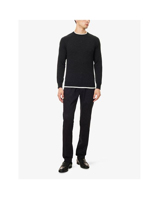 Eleventy Blue Drawstring Tapered-Leg Stretch-Cotton And Cashmere Trousers for men