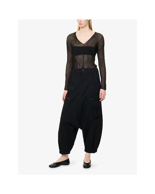 Issey Miyake Black Grainy Harem Cotton-Blend Trousers
