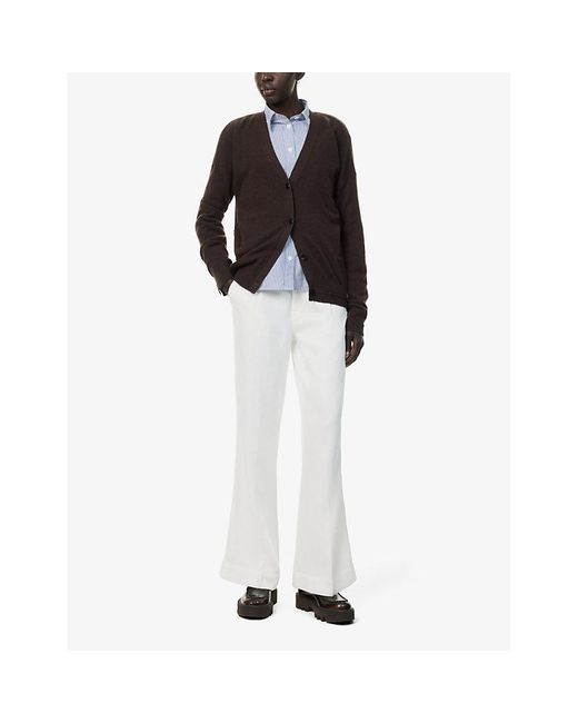 7 For All Mankind White Pleated Straight-leg Mid-rise Woven Trousers