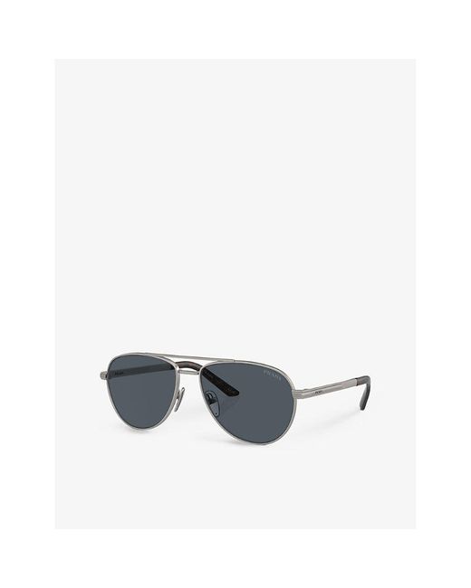 Prada Gray Pr A54s Pilot-frame Metal Sunglasses for men