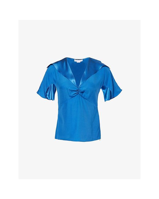 Stella McCartney Blue Cap-Sleeve V-Neck Silk Top
