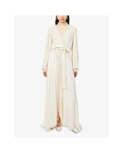 Valentino Garavani Natural Embroidered Long-Sleeve Silk Gown