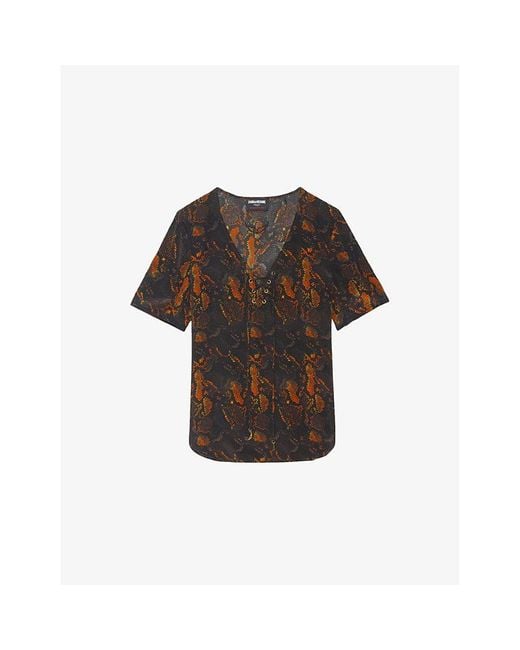 Zadig & Voltaire Brown Terzo Animal-Print Silk Shirt