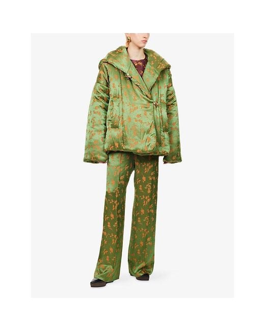 Dries Van Noten Green Vacali Floral-Print Puffer Jacket