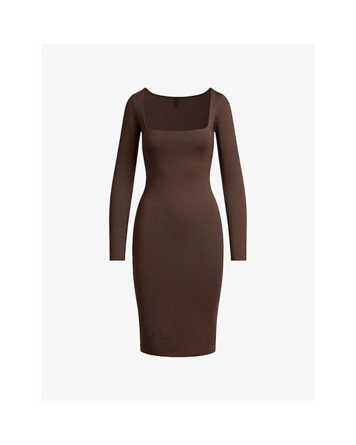 Skims Brown Square Neck Midi Dress
