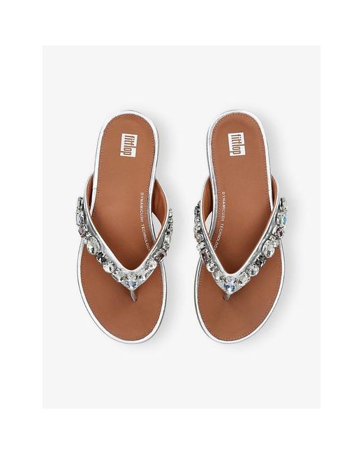 Fitflop White Gracie Crystal-Embellished Metallic-Leather Sandals