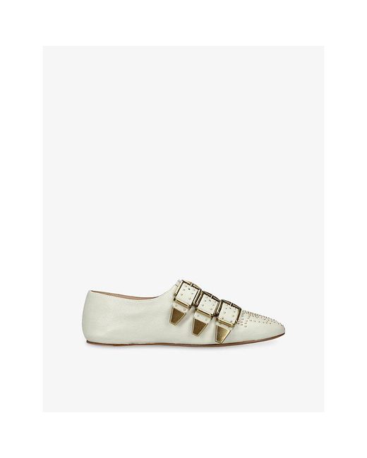 Chloé White Susan Buckled Flat Leather Pumps