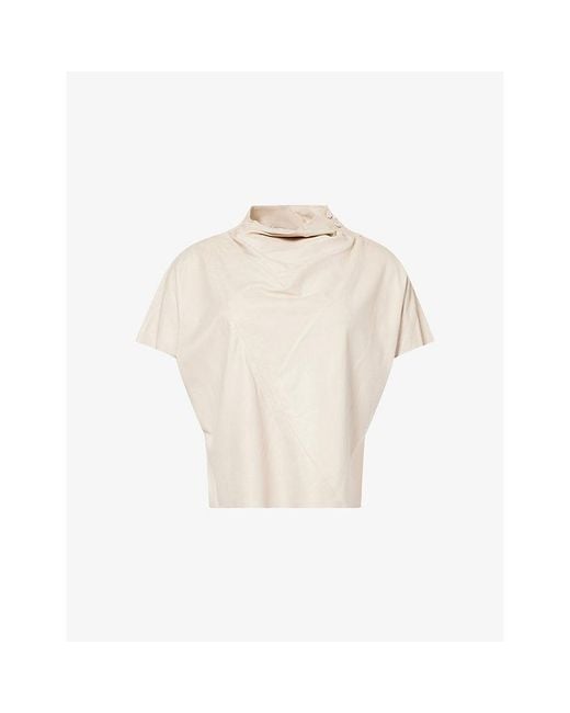 Twp Natural Mock-Neck Short-Sleeve Leather T-Shirt