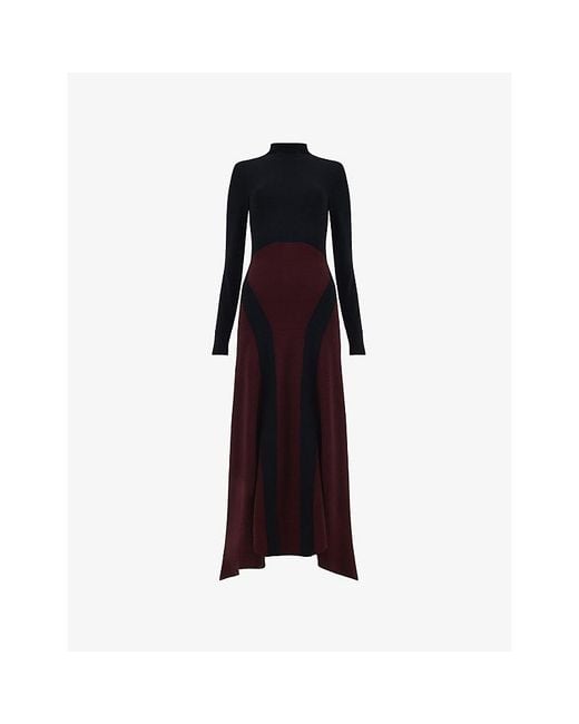 eem Blue Patterned High-Neck Knitted Maxi Dress