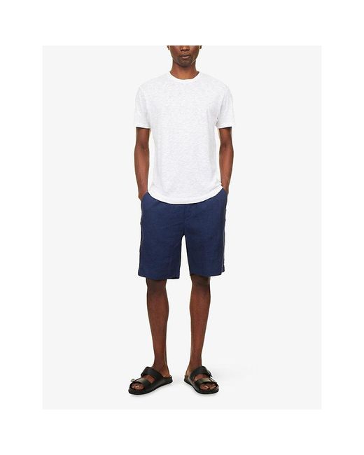 Sunspel White Crewneck Short-Sleeve Pima-Cotton And Linen-Blend T-Shirt for men