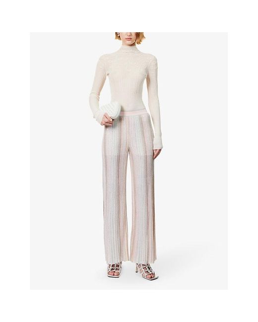 Missoni White Sequin-embellished Wide-leg Knitted Trousers