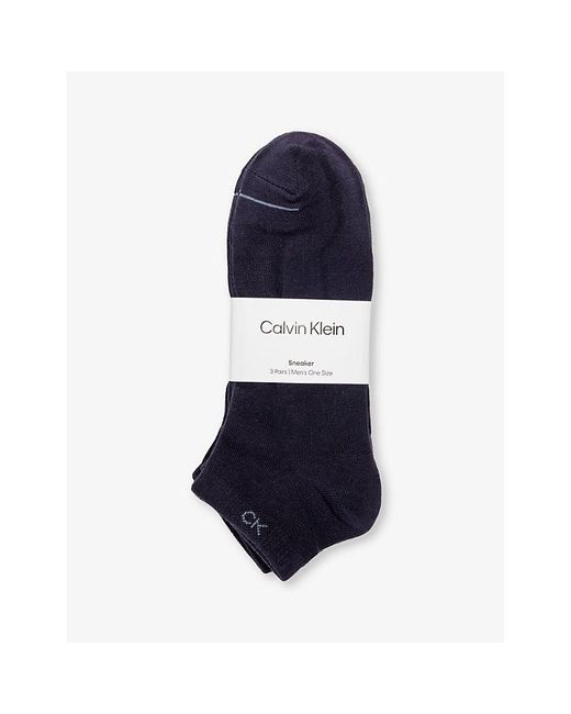 Calvin Klein Blue Branded Low-cut Pack Of Three Cotton-blend Socks for men