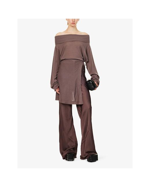 Rick Owens Brown Scarf Long-Sleeve Wool Jumper