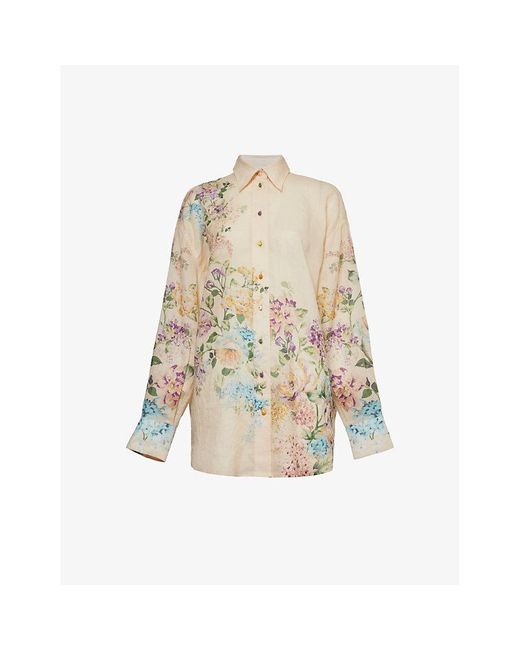 Zimmermann White Halliday Floral-print Woven Shirt