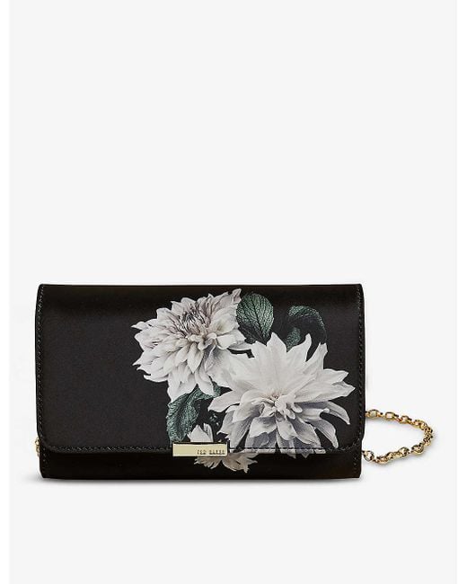 Ted Baker Black Parya Clove Floral-print Satin Baguette Bag