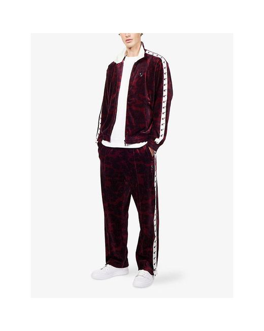 A Bathing Ape Red Metal-Logo Jacquard Velour Jogging Bottoms for men