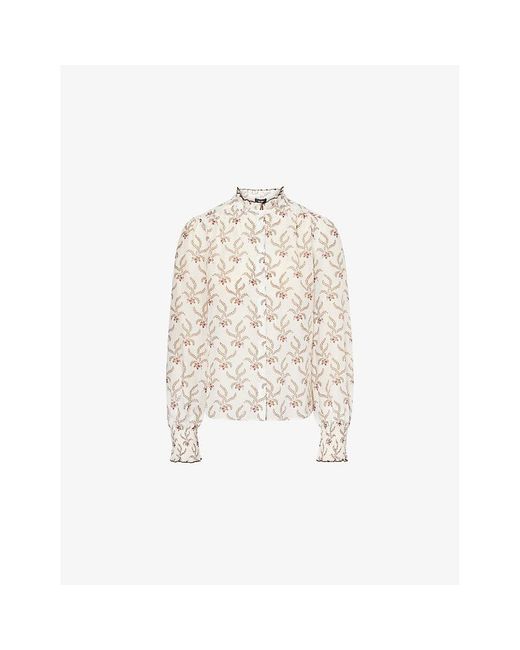 ME+EM White Heather Berry-Print Cotton And Silk Blouse
