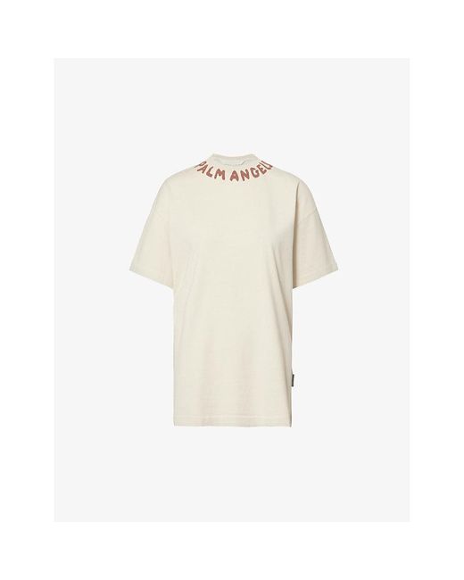 Palm Angels Natural Seasonal Brand-typography Cotton-jersey T-shirt