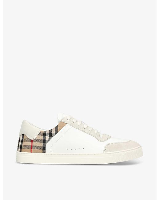 Burberry Natural Stevie Check-print Leather Low-top Trainers for men