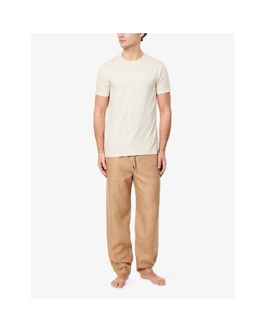 Derek Rose Natural Sydney Tapered Linen Trousers for men