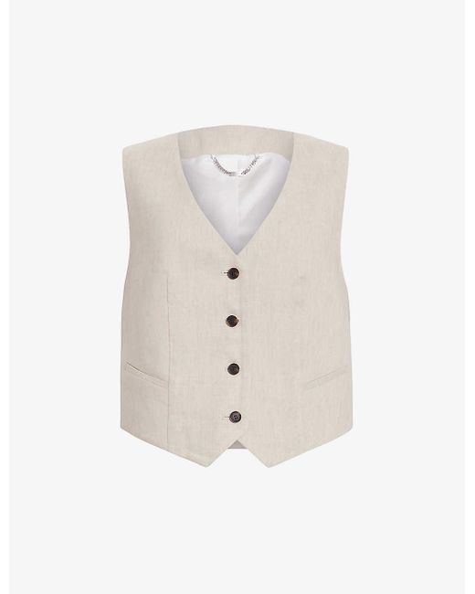 AllSaints White Whitney V-neck Single-breasted Stretch Linen-blend Waistcoat