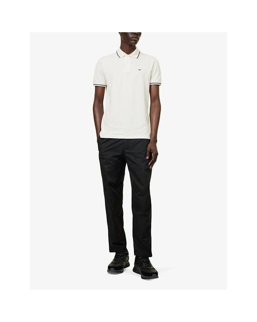 Emporio Armani White Brand-patch Split-hem Stretch-cotton Polo Shirt X for men