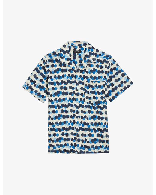 Ted Baker Deimos Spot-print Camp-collar Cotton Shirt in Mid-Blue (Blue ...
