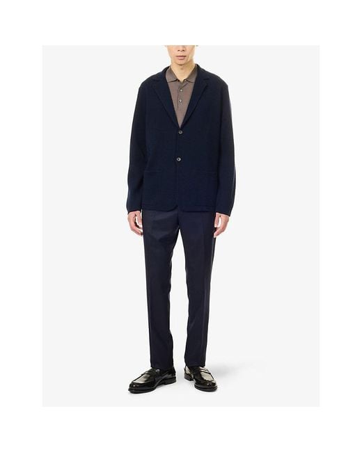 Corneliani Blue Single-Breasted Virgin-Wool Knitted Jacket for men