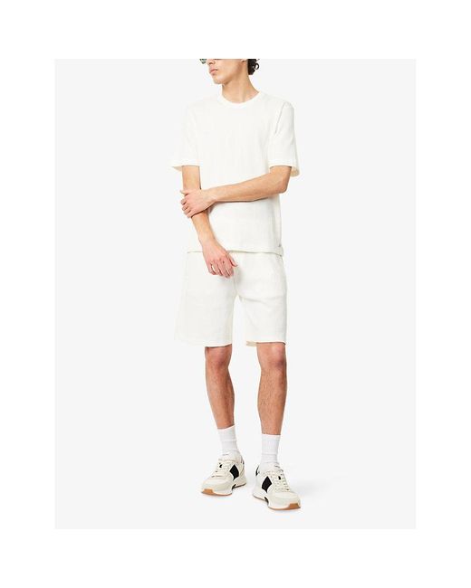 Boss White Structure Waffle-Texture Cotton-Blend T-Shirt for men