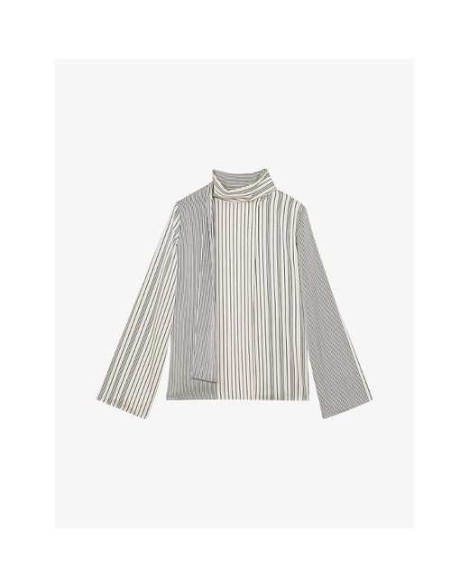 Reiss Gray Rina Striped Stretch-Woven Blouse