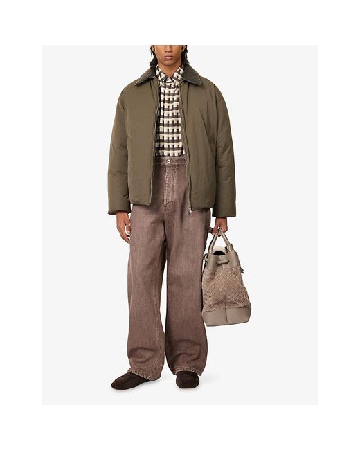 Bottega Veneta Brown Intrecciato-Collar Washed Tech Puffer Jacket for men