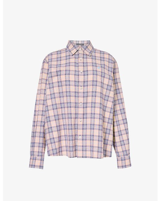 Acne Pink Sarlie Checked Brand-appliqué Cotton Flannel Shirt