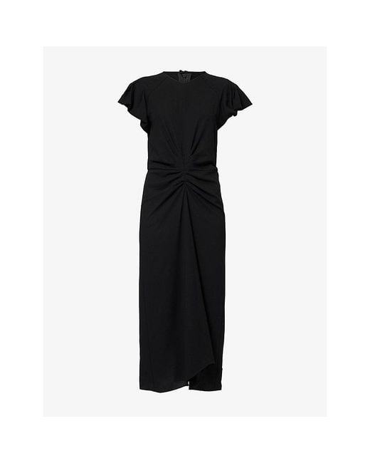 Isabel Marant Black Terena Ruched Woven Midi Dress