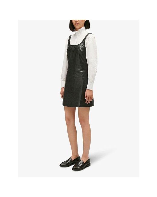 Claudie Pierlot Black Straight-neck A-line Leather Mini Dress