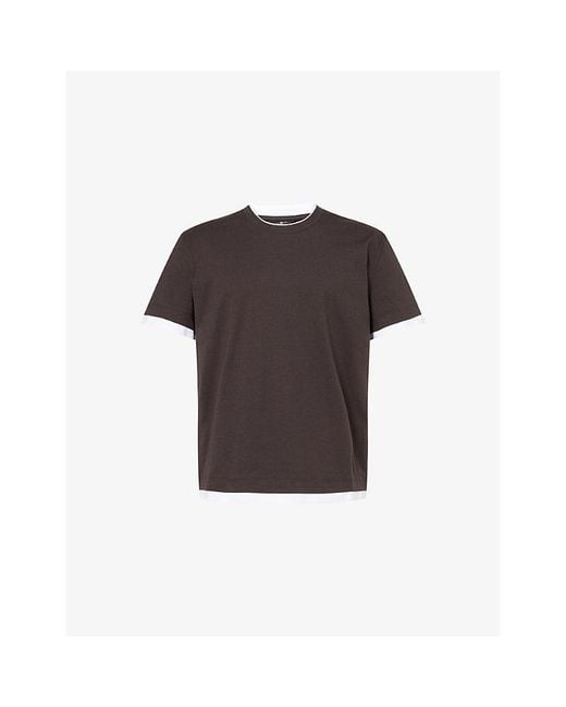7 For All Mankind Brown Double-Layer Crew-Neck Cotton T-Shirt for men