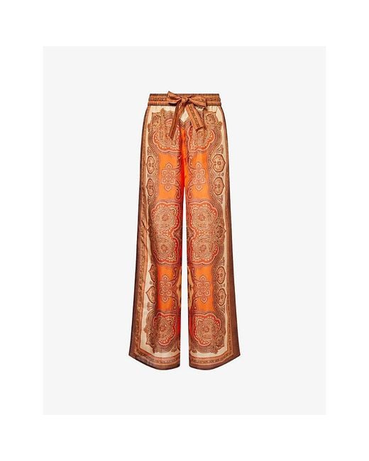 Zimmermann Orange Mahon Relaxed Silk Trousers