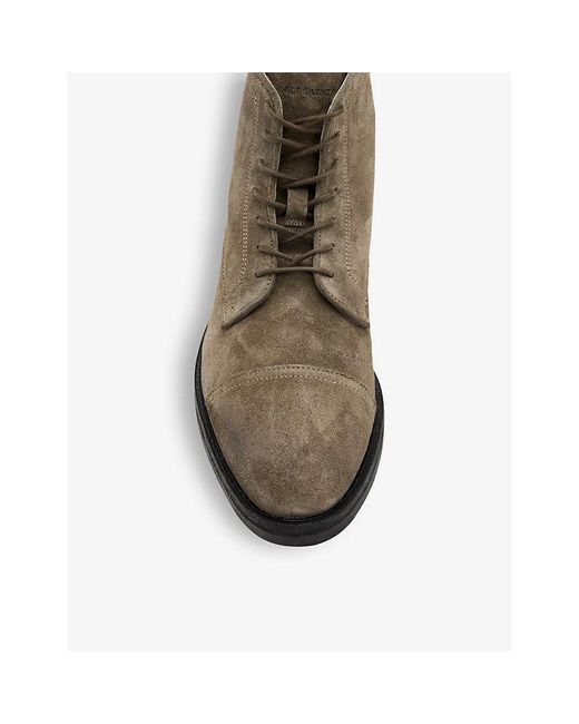 AllSaints Brown Khaki Drago Logo-Embossed Lace-Up Suede Boots for men