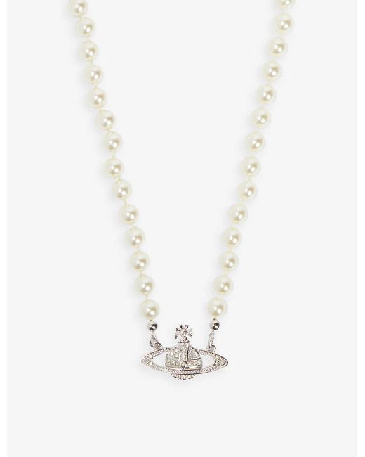 VIVIENNE WESTWOOD Man Mini Bas Relief Pearl Black Silver Necklace - Mens  from PILOT UK
