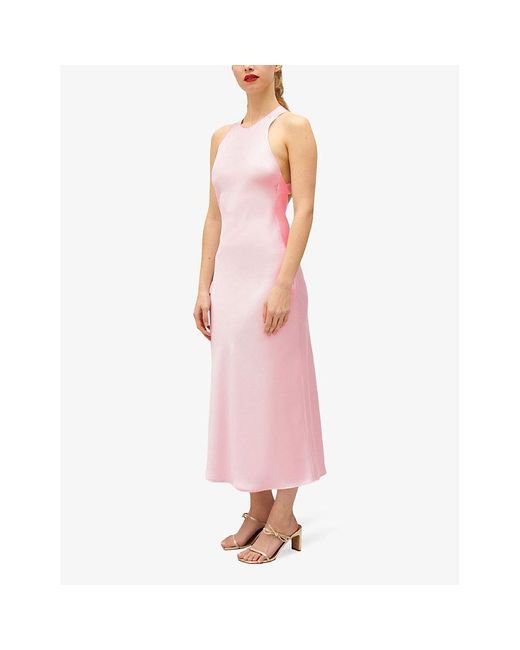 Claudie Pierlot Pink Round-neck Sleeveless Satin Midi Dress