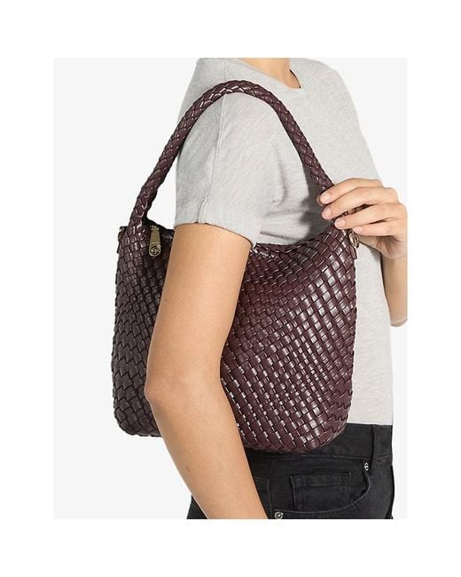 Dune Brown Deliberate Medium Woven Faux-Leather Shoulder Bag