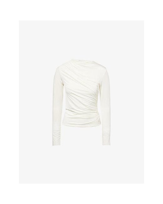 Anine Bing White Bray Ruched Stretch-Woven Top
