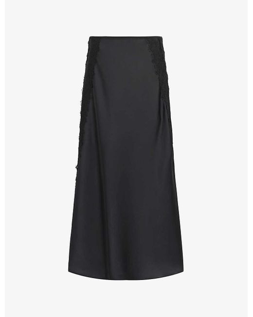 AllSaints Black Morgan Lace-Embroidered High-Rise Satin Maxi Skirt